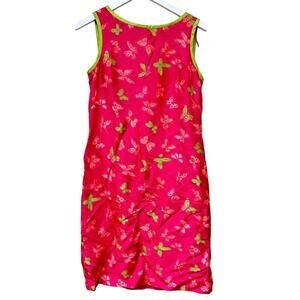 Pink Green Y2K Butterfly 100% Silk Sleeveless Dress Size 8